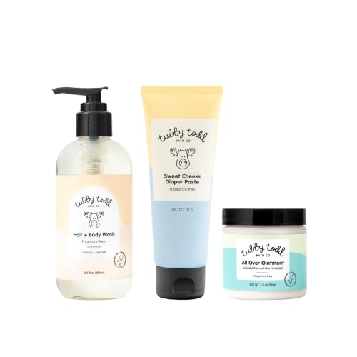 Image of Tubby Todd Baby Bundle Newborn Skin Care Set | Hypoallergenic Hair + Body Wash, All Over Ointment Sweet Cheeks Diaper Paste, Standard Size, Fragrance Free