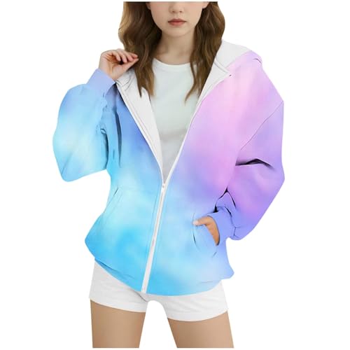 Girls Fashion Hoodies Long Sleeve Gradient Zip Up Fashion Sweatshirts Workout Athletic Sweatshirt with Pockets Army Green