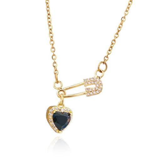 RadiVibe Safety Pin Necklace Gold Charm Necklace Heart Charm Paperclip Necklace for Women Safety Gifts