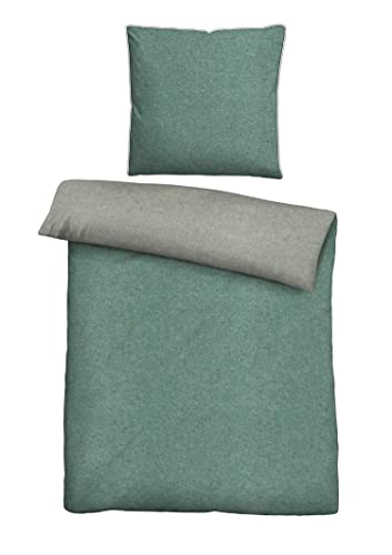 biberna 0840500 Wende-Bettwäsche Garnitur mit Kopfkissenbezug Melange-Flanell 1x 155x220 cm + 1x 80x80 cm, fichte