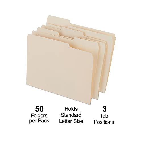 Tru Red 744100 3 Tab Heavyweight Manila File Folders Letter 50/Box