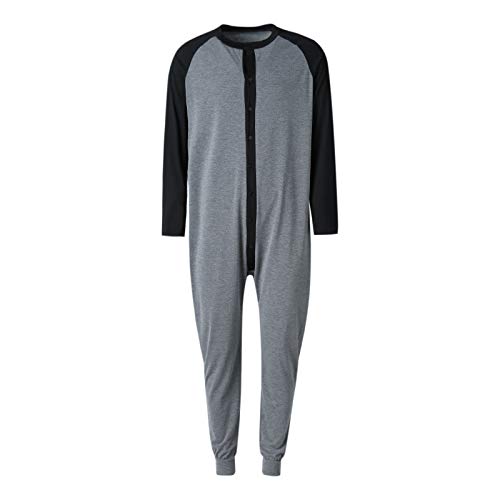 FEORJGP Mens Casual One Piece Pajama Button Down Homewear Pajamas Long Sleeve Thermal Union Suit Sleepwear Warm Pyjamas4