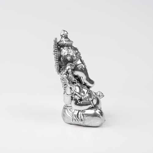 Image of Artarium Brass Vighnaharta Lord Ganesha Statue Car Dashboard (Height 3.5inch), Small Ganpati ji Murti for Car Dashboard, Home Decor, Office Gifting and Pooja Room - Silver Finish