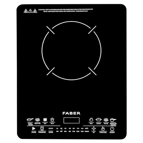 Faber Remo 1800W Induction Stove | 8 Auto-Cook Functions, Auto Pan Detection, Preset Timer, Overheat Protection | Shock-Proof Body, Black Crystal Glass, Soft-Touch Control, LED Display
