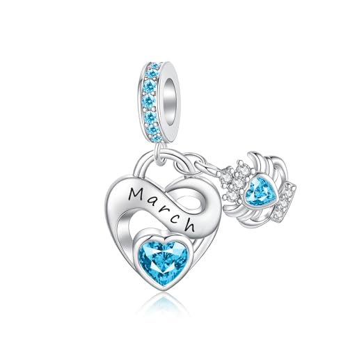 Image of Birthstone Charm 925 Sterling Silver Charms fits Bracelets and Necklace Pendant Bead Happy Birthday Charms Jewelry Present for Women Family Friends