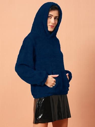 Image of THE DRY STATE Women's Basic Fit Teddy Fur Hoodie with Kangaroo Pocket
