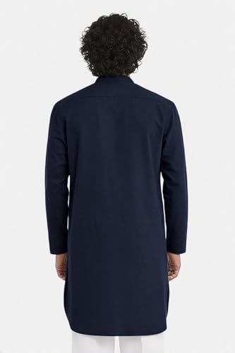 Image of SNITCH Men Casual Kurta Shirt | Regular Fit Full Sleeve Mandarin Collar Solid Pattern | Premium Cotton Linen Blend & Breathable Fabric for Festive Season & Holiday Wear
