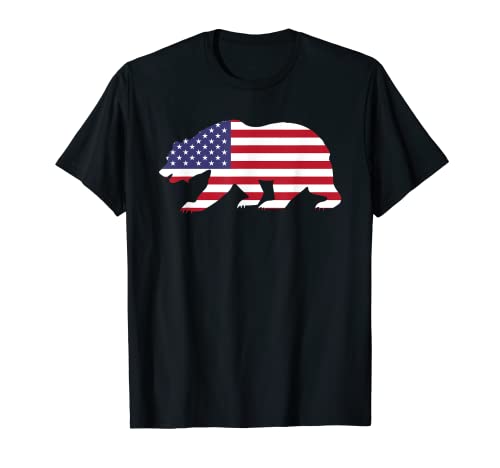 Camisa de la bandera americana del oso polar divertido 4 de julio USA America Camiseta