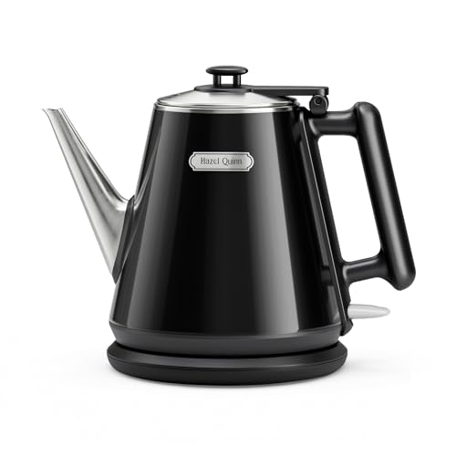 Image of Hazel Quinn Electric Kettle - 1L /34oz Small Tea Kettle, 800W Fast Boil, All 304 Stainless Steel Interior, Double Wall for Cool Touch and Thermal, Auto Shut-Off, BPA-Free, Cordless - Jet Black