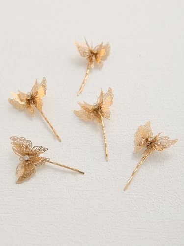 Soulshow 5 Pieces Gold Hair Pins For Women 3D Handmade Gold Butterfly Hair Clips With Rhinestones Embedded Three Dimensional Butterfly Hair Pins Accessories thumb #2