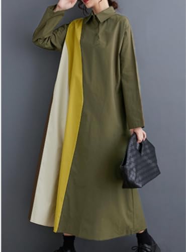 Image of ellazhu Womens Fall Casual Patchwork Funky Long Sleeve Designer Dress Loose Blouse GY2787 A