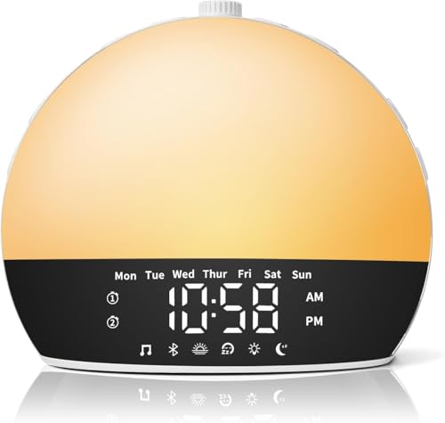 Risop Wake Up Light Sunrise Alarm Clock for Heavy Sleepers, All-in-One Smart Bedside Device with Bluetooth Speaker, FM Radio, Dual Alarm & Sleep Aid Night Light, Best Gift for Adults & Kids