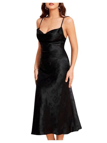 Image of Floerns Women's Spaghetti Strap Cowl Neck Long Slip Satin Silk Midi Dress