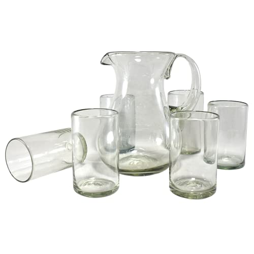 Set de jarra con 6 vasos de vidrio soplado 14 oz miniatura 2