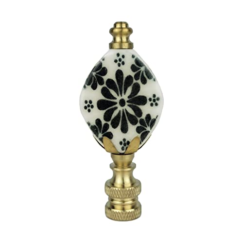 Royal Designs, Inc. Crackled Oval Disk Black & White Accent Finial for Lamp Shade, F-5306PB-1, Polished Brass - Pack of 1