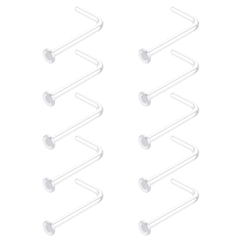 AceFun 20g Clear Nose Stud Piercing Retainer Bioflex Plastic L Shape Nose Studs Retainers Flat Top clear nose studs hide piercing for school invisible Nose Piercing 20 Gauge (0.8mm) 10 pieces
