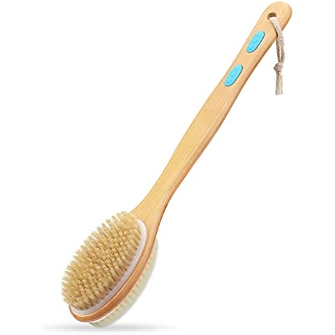 Hience Long Handle Bath Shower Brush Back Scrubber Body Exfoliator, Double-Sided Brush Head with Soft and Stiff Bristles for Wet or Dry Brushing, Cellulite Removal and Lymphatic Drainage Cover