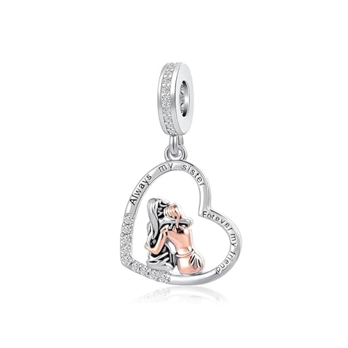 ZakiaHo Always my Sister Forever my Friend Love Heart Charms for Pandora Bracelets Birthday Gifts for Womens Jewellery Comaptible with Pandora Charms Bracelets