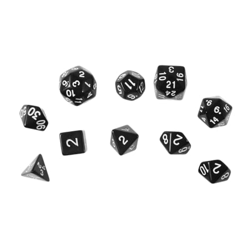 Garneck Set de 10 Dés Polyédriques en Acrylique Chiffres Clairs pour Jeux de Société et Éducation, Design Multi-facettes Noir, pour Jeux Miniatures