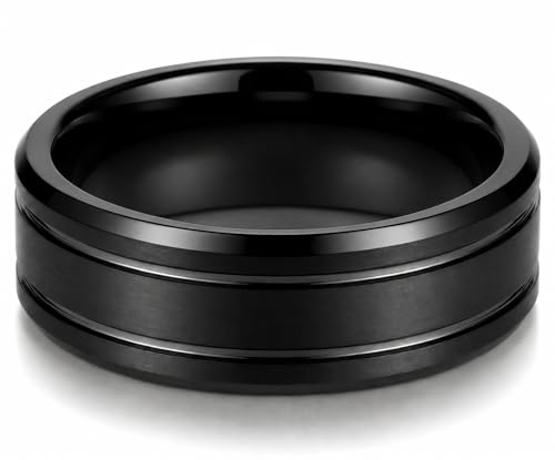 Bague noire en tungstène pour homme | Alliance élégante en carbure antirayure taille 7