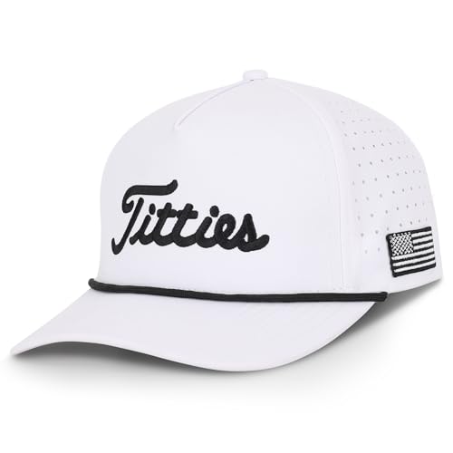 Curves & Clubs Titties Golf Hat - Funny Golf Hat Titties Hat - Funny American Hat - Mens Gifts (Cotton White-Black) (White)