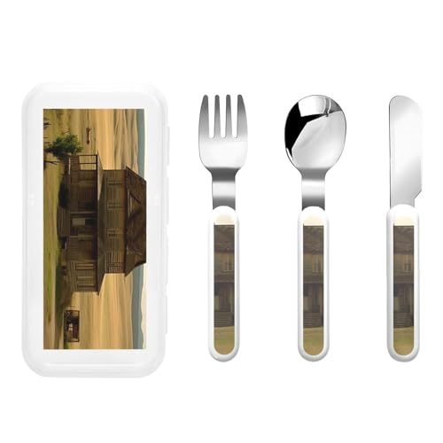 Stainless Steel Kids Silverware Set, House On The Prairie Utensil Set Reusable Children Safe Knife Spoon Fork Set With Storage Case Dishwasher Safe For Lunch, Travel Outdoors