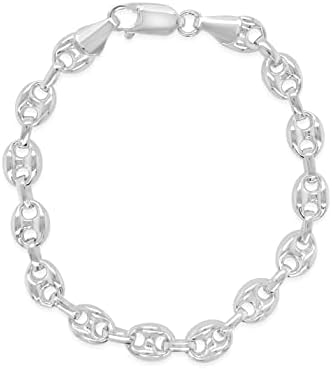 Olive & Chain 925 Sterling Silver Puffed Mariner Link Chain Bracelet, Hypoallergenic, Lobster Clasp Closure, Unisex Men’s Women’s