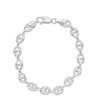Olive & Chain 925 Sterling Silver Puffed Mariner Link Chain Bracelet, Hypoallergenic, Lobster Clasp