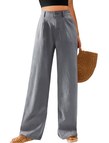 Image of Feiersi Womens Casual Wide Leg Pants High Waisted Button Down Straight Long Trousers Palazzo Pants