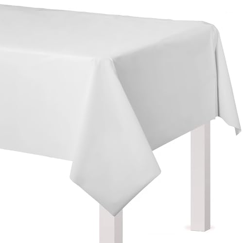 Amscan Frosty White Plastic Table Cover - 54" x 108" - Event Essential, Perfect for Parties, Weddings, & Special Occasions