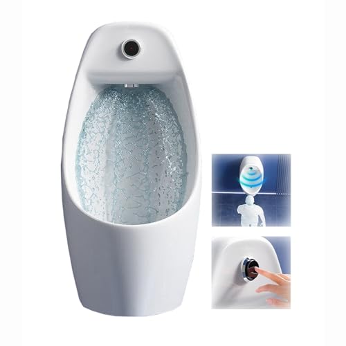 Urinal blanco de cerámica para montaje en pared, con doble sistema de descarga (sensor y manual), para uso comercial y doméstico, con opciones de drenaje por pared o piso miniatura 1