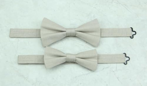 Image of Mens Linen Tie Set - Solid Necktie with Pocket Square for Men Wedding