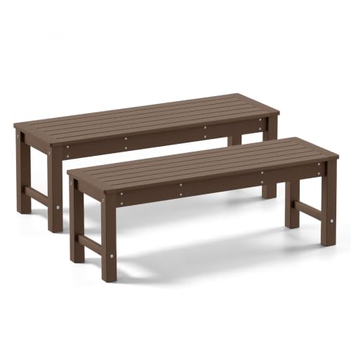 Image of Psilvam HDPE Outdoor Bench, 2-Person Backless Garden Bench, Brown, 2PCS