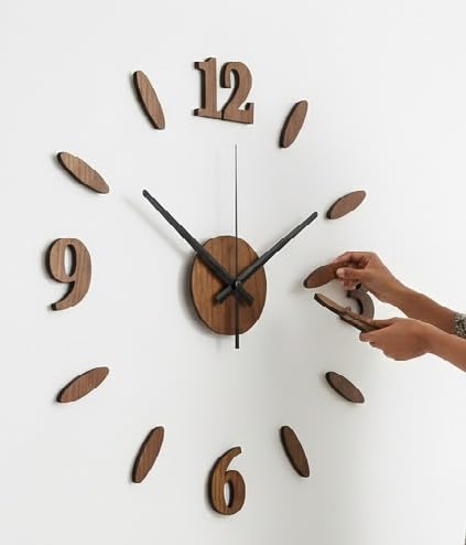 Image of cozyloom Wood Pan Large Wooden Wall Clock | Elegant Home Decor Timepiece for Living Room, Bedroom, Office, Dining wall & Home Interiors (Brown)