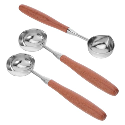 SOPOTUTU Cuchara para Derretir Cera de Sellado con Mango de Madera Antideslizante, Juego de 3 Piezas Tamaño 2, Herramienta para Sellar Sobres E Invitaciones de Boda, Utensilio