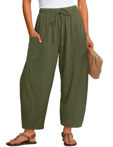 MEROKEETY Women's Cotton Linen Wide Leg Palazzo Barrel Pants