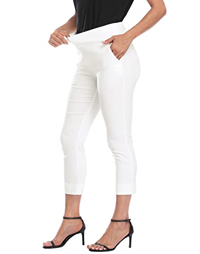 Image of HDE Pull On Capri Pant for Women w /Pockets Elastic Waist Cropped Work Pant