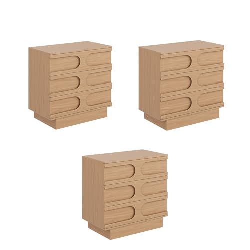 Image of Nathan James Iris 3 Drawer Dresser, Mid-Century Modern Solid Wood Dresser for Bedroom, Raw Oak Set of 3