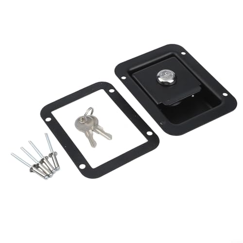Serrure de porte d'armoire de camping-car avec ensemble de rivets fixes, 12,9 x 9,1 cm (L x l) - Châssis de panneau intégré pour camping-car, remorque - Noir avec 2 clés