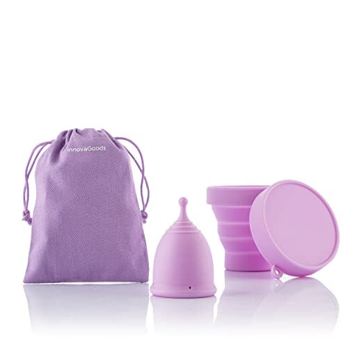 InnovaGoods® Copa menstrual hipoalergénica, Copas Menstruales 100% silicona Incluye bolsa de transporte de algodón y esterilizador de copa menstrual (Copa Talla L)