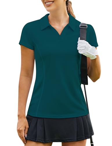 Image of PINSPARK Womens Golf Shirt Short Sleeve Polo V-Neck Quick Dry Tennis Tops | Moisture-wicking Breathable Fabric, Classic Collar, Slim Fit, Ideal for Golf Tennis Pickleball Casual