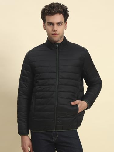 Image of Cantabil Reversible Jacket for Men | Premium Casual Jacket Smart Fit Mock Neck Nylon Fabric Solid Pattern (P MJKT00249)