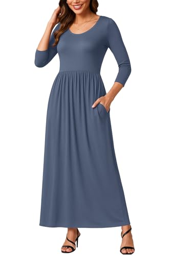 Image of EUOVMY Women's Long Sleeve Loose Maxi Dresses Casual Long Dresses with Pockets