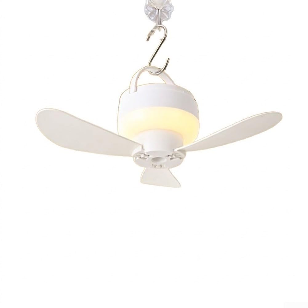 for mini USB Rechargeable Hanging Ceiling Fan Equipped with Light and Remote, Compact Portable Cooling Fan Suitable for Tent Bedroom Office and Daily Indoor Scenes