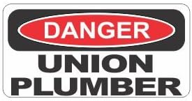(3) Danger union plumber funny hard hat/helmet stickers