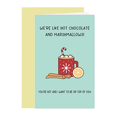 Comting Naughty Merry Christmas Card for Him Boyfriend, Rude Chocolate And Marshmallows Holiday Card, Sexy Christmas Card