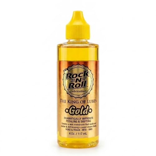 Rock N Roll Gold Bike Chain Lube 4oz, 2-in-1 Cleans & Lubricates, Quiet Smooth Shifting, Road and Track BMX & MTB