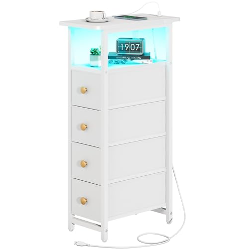Yoobure Narrow Dresser for Bedroom, LED Slim Nightstand with Charging Station, Small Dressers Chest...