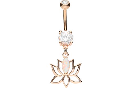 PIERCINGLINE Piercing de nombril en acier chirurgical | Fleur de lotus opale | Piercing de nombril banane, Acier chirurgical 316L / laiton, Cristal Cover