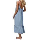 Vestido Mujer Casual sin Espalda Sexy Vestidos Verano Casual Tirantes Elegantes Algodón Y Lino Holgado Vestido Largo sin Mangas Talla Grande Ligero Transpirable Fiesta Vacaciones Playa Boho